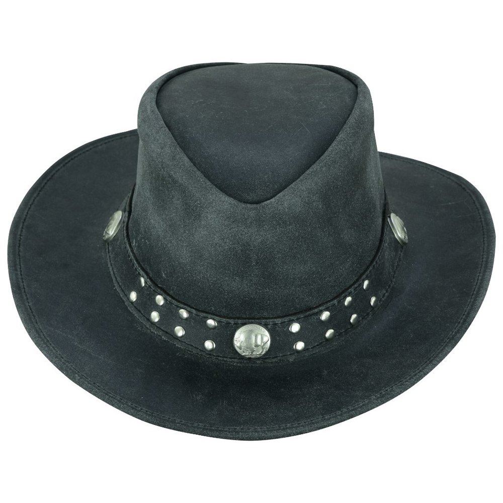 Lesa Collection Arizona Leather Hats for Men & Women Cowboy Western Style Black